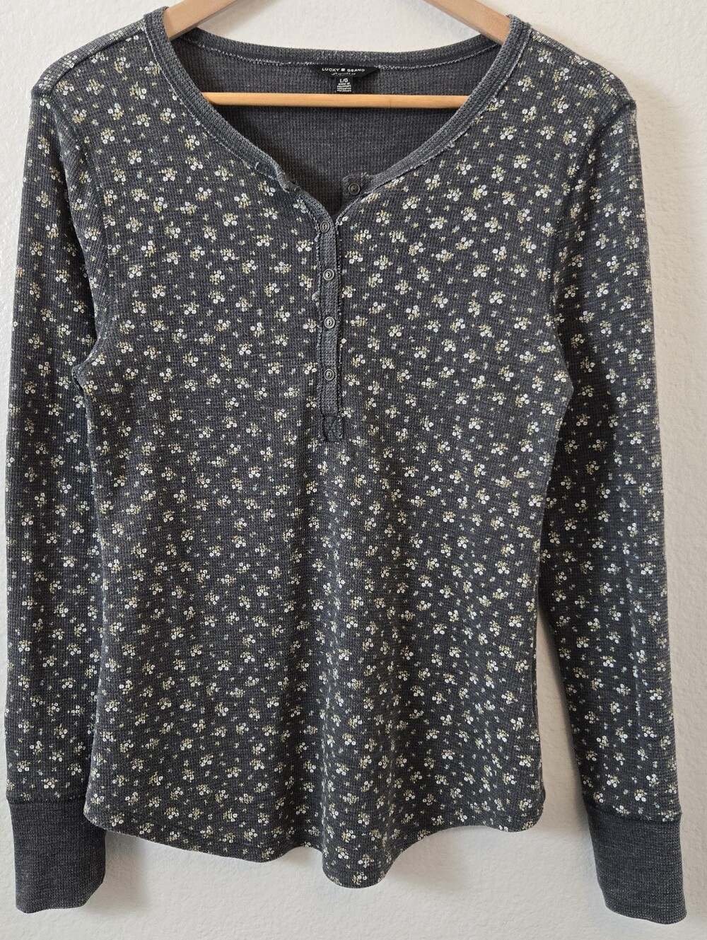 Lucky Brand Grey Henley Floral Print Shirr